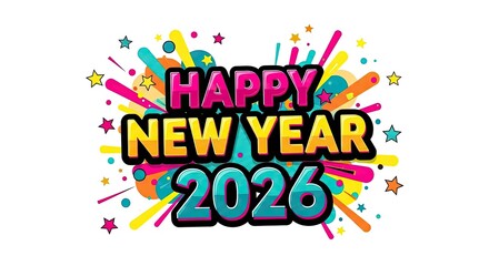 Colorful happy new year 2026 celebration graphic isolated on white
