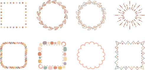 Elegant collection of floral and botanical frames for invitations cards and design projects featuring delicate watercolor style and soft pastel colors on white background