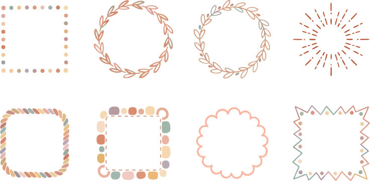 Elegant collection of floral and botanical frames for invitations cards and design projects featuring delicate watercolor style and soft pastel colors on white background