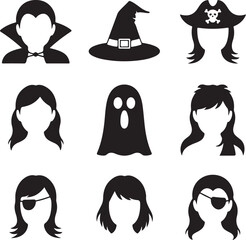 Halloween avatars, spooky characters, vampire dracula, witch hat, ghost spirit, pirate costume
