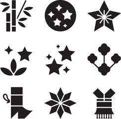 Japanese icons, bamboo plant, star shape, ninja shuriken, traditional symbols, culture element