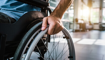 Activating independence in a modern space through wheelchair mobility in bright sunlight