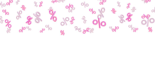 3d set of neon percent signs discount with different angles. Voucher gift. Stock vector illustration on isolated background.