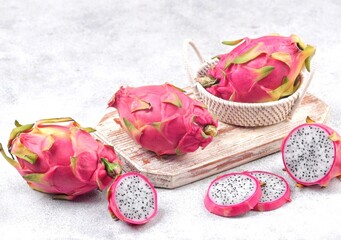 White dragon fruit or pitaya, pitahaya is a tropical fruit that has red skin and white flesh.