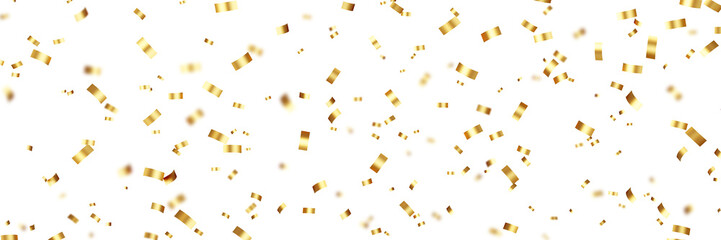 falling gold confetti and streamers seamless pattern on transparent background	
