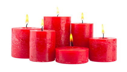 Group of Red Candles Lit and Unlit in a White Background Studio Shot