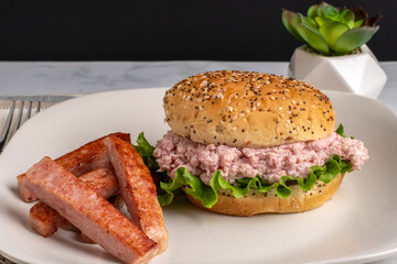 spam salad sandwich  with spam fries