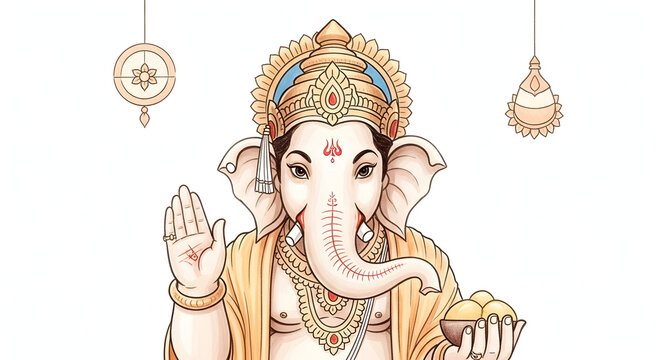 Intricate digital illustration of Lord Ganesha depicted with detailed
