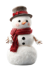 Obraz premium PNG Cheerful snowman with red scarf.