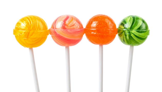 Colorful Lollipops Sweet Candy Treats in Yellow, Orange, Pink, and Green