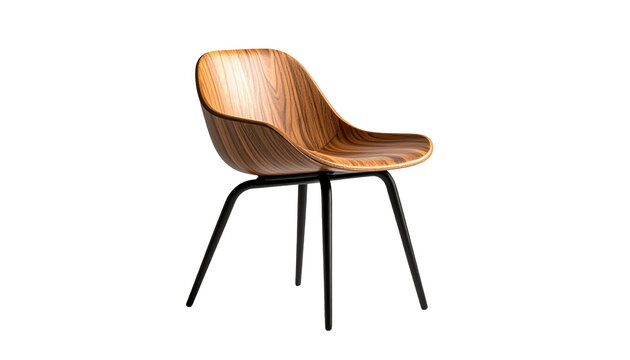 Wooden Chair with Sleek Black Metal Legs on a White Background - Modern Design