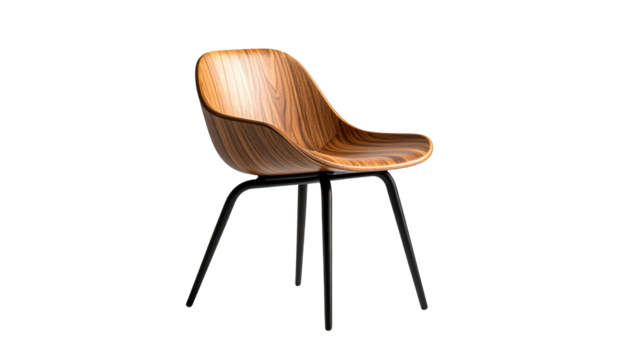 Wooden Chair with Sleek Black Metal Legs on a White Background - Modern Design