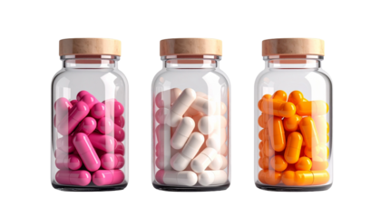 Colorful Capsules in Glass Jars Health, Wellness, and Pharmaceutical Concepts