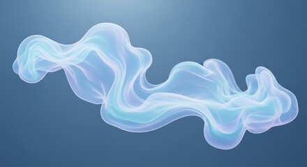 Abstract flowing transparent light blue wave form on a solid blue background render