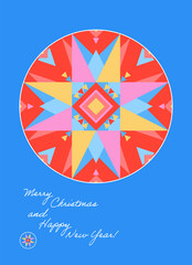 Christmas card. Festive illustration of the Christmas star in the minimalistic style with geometric shapes