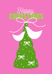 Christmas greeting card.
Illustration of the decorative Christmas tree and white doves
