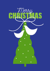 Christmas greeting card.
Illustration of the decorative Christmas tree and white doves
