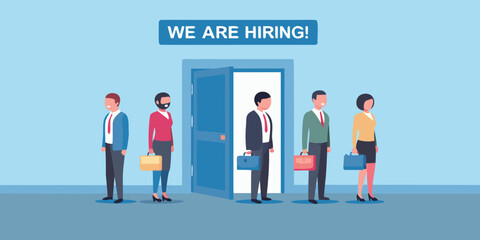 Business people waiting in line for job interview