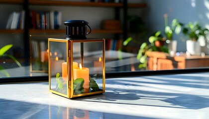 Create a warm ambiance with a stylish golden lantern illuminating your space with inviting candlelight and cozy atmosphere perfect for relaxation moments