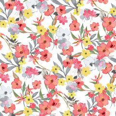 summer,design floral pattern,watercolors red yellow grey colors