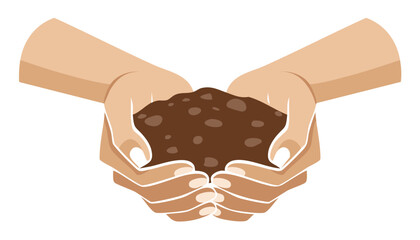 Symbolic image of caring hands with soil representing nurture agriculture and future harvest growth