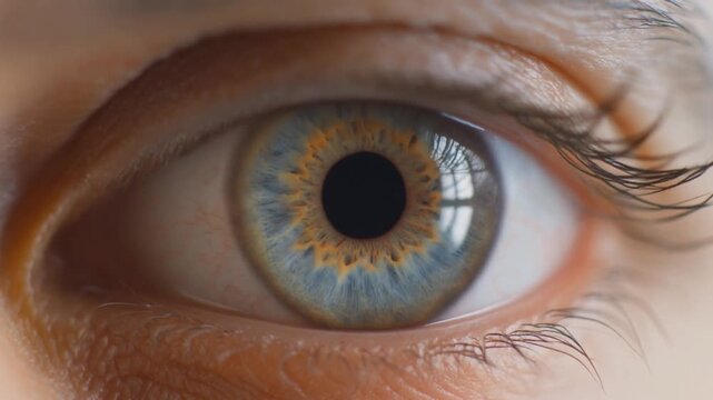 Close-up shot of a human eye with a mix of blue and brown colors in the iris.