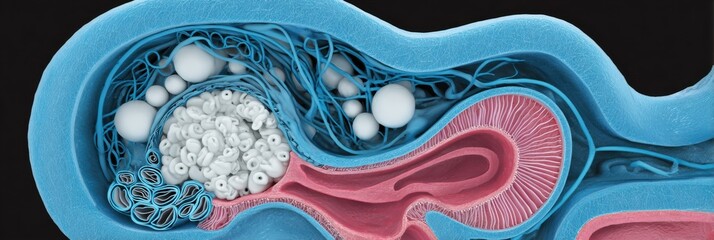 Detailed Cross-Section of Cellular Structures Showcasing Intricate Biological Processes in Vibrant Colors With a Scientific Focus on Anatomy