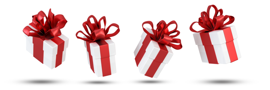 Set of red gift box with red ribbon isolated on white background - Powered by Adobe