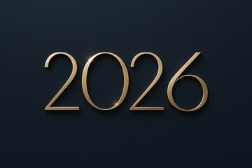 Golden year 2026 displayed on a dark navy blue background