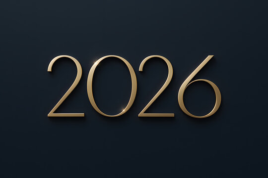 Golden year 2026 displayed on a dark navy blue background