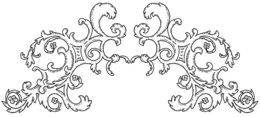 Victorian era style decorative floral half frame element. Vintage graphic elements for design on transparent background.