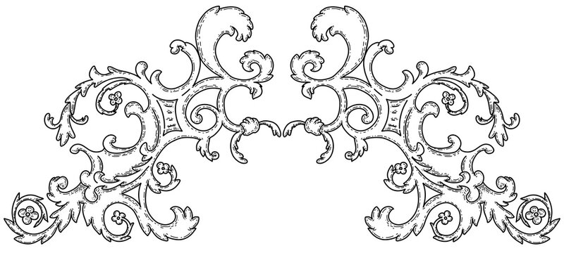 Victorian era style decorative floral half frame element. Vintage graphic elements for design on transparent background.