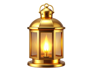 3D Shiny Gold Ramadan Lantern with Bright Radiant Light PNG