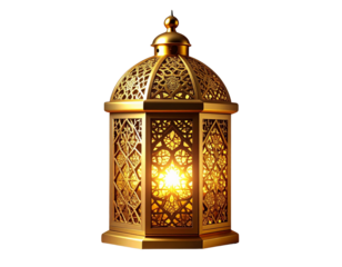 Golden Ramadan Lantern Lamp with Ornate Cutout Design PNG