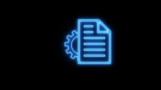 Digital document management with settings and add functionality glowing neon style on dark background