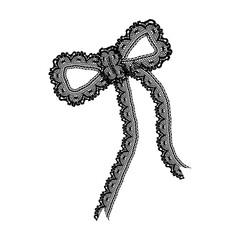 Delicate black lace bow illustration with intricate details and vintage elegance. Perfect for fashion designs, decorations, feminine artwork, and romantic-themed graphics.