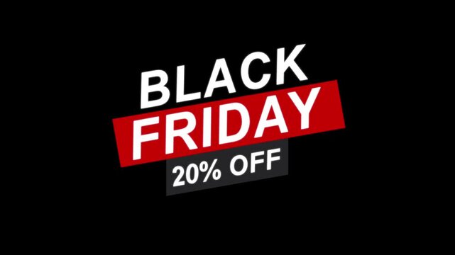 Black Friday 20 percent off sale. Mega sale banner for modern holiday discount promotion for online and retail shopping with dark background.