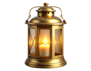 Glowing Candle in Vintage Brass Hand Lantern PNG