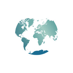Obraz premium World map illustration with continents in shades of blue and green on a white background.