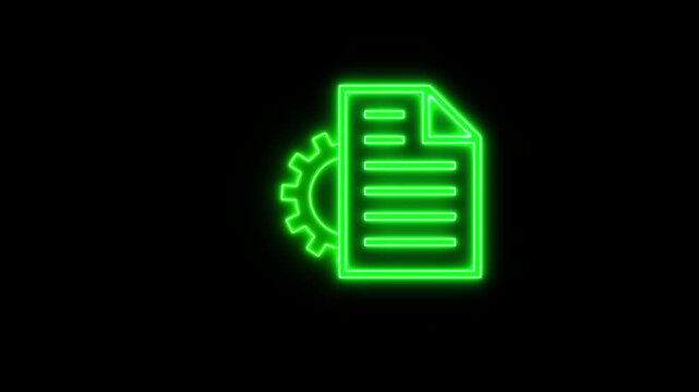 Digital document management with settings and add functionality glowing neon style on dark background
