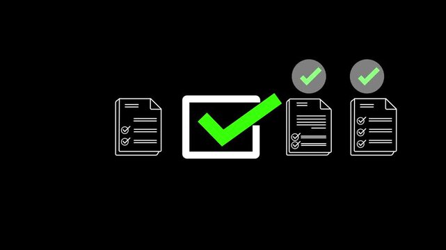 Digital checklist and approval workflow showing business document validation and task tracking system for decision making, process optimization, and quality verification with high efficiency 4k video.