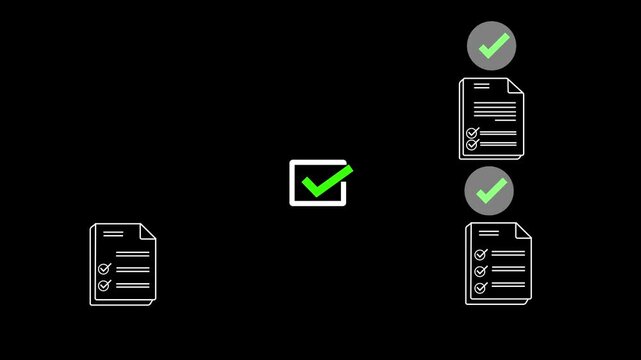 Digital checklist and approval workflow showing business document validation and task tracking system for decision making, process optimization, and quality verification with high efficiency 4k video.
