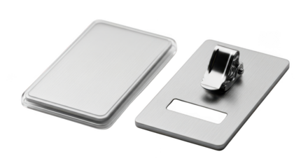 Two white rfid key fobs or access cards one closed the other open with a watch strap