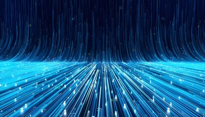 Abstract blue light streaks flowing upwards in a digital network