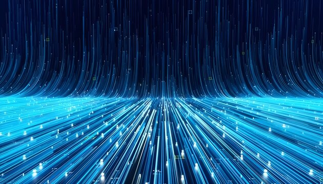 Abstract blue light streaks flowing upwards in a digital network