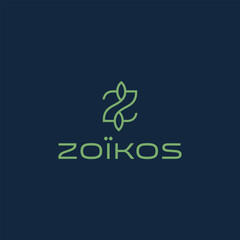 Fototapeta premium Elegant Zöikos Logo Design Featuring a Stylized Leaf and Modern Typography.