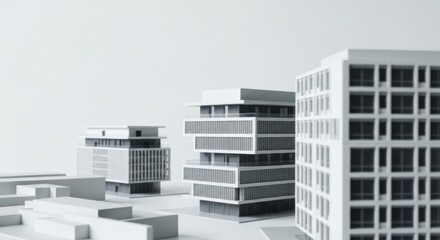White miniature models of modern buildings and street blocks