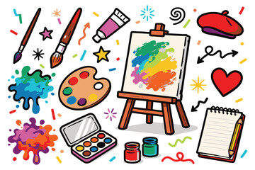 Painter Doodle Flat Illustration Set