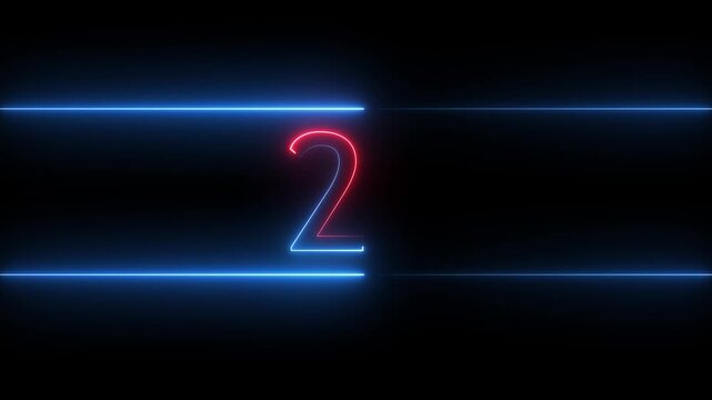 5 to 1 second modern digital countdown timer neon light style on black background, 5 seconds simple countdown timer.5 second technology digital neon led light game timer animation 