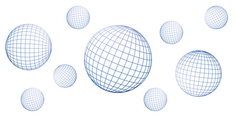 Spherical Grid Structures Floating Representing Data Network and Connections.